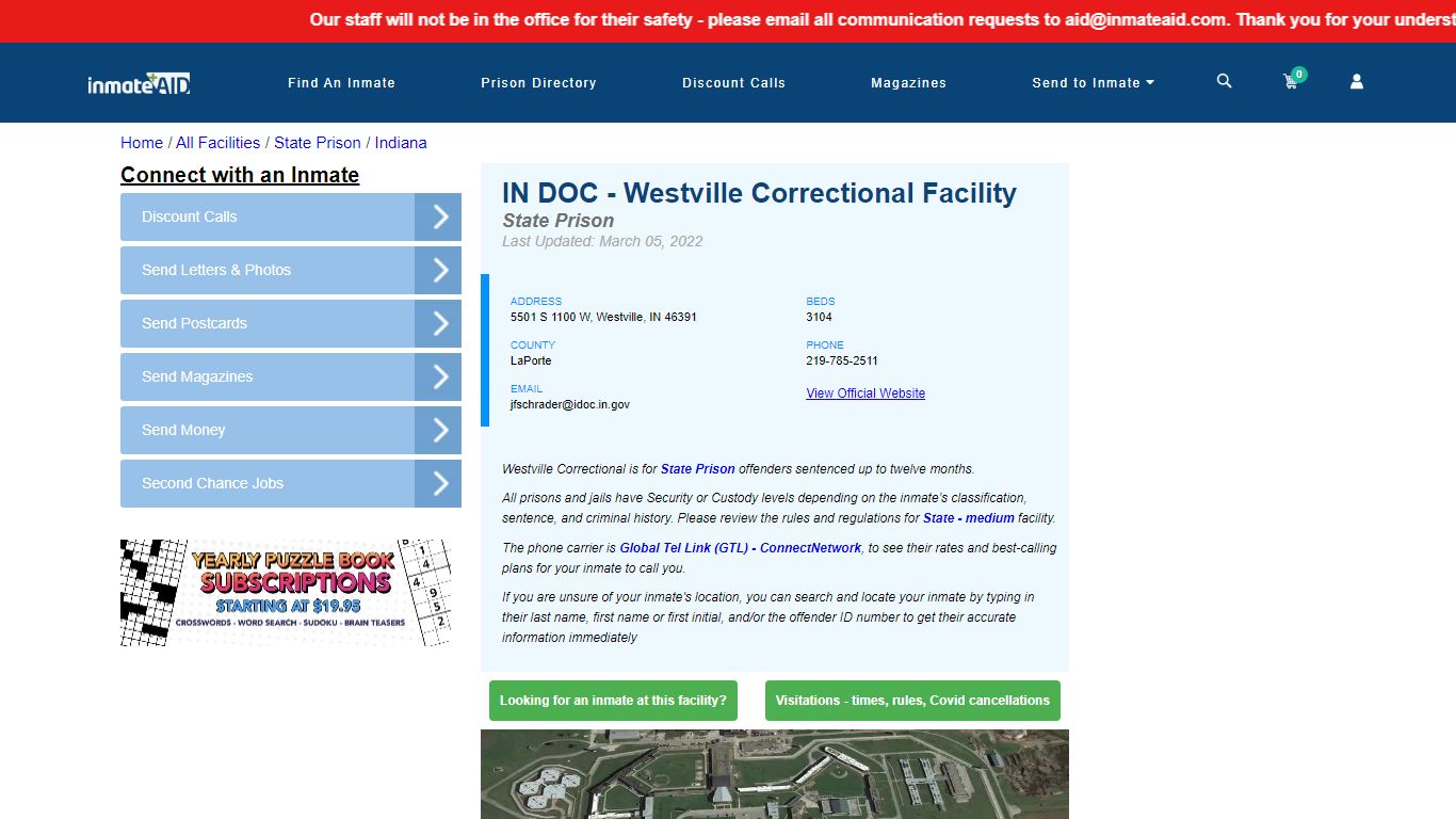 IN DOC - Westville Correctional Facility & Inmate Search ...